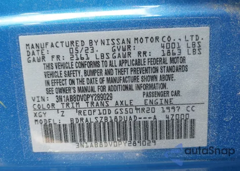 2023 Nissan Sentra Sr Xtronic Cvt из США, поврежденный, VIN 3N1AB8DV0PY289029